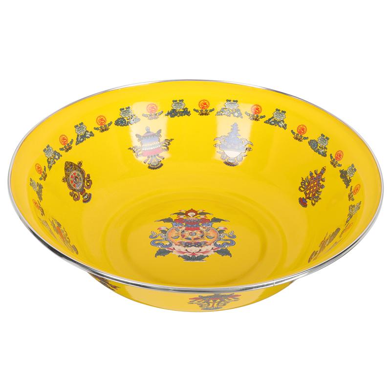 Retro Enamel Soup Basin Thick Storage Basin Decorative Enamel Washbasin for Kitchen: Yellow
