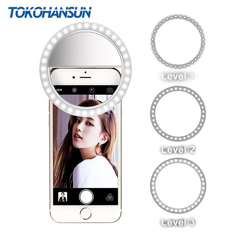 TOKOHANSUN anneau Selfie lumière LED éclairage photographique avec USB Charge sonnerie Led anneau pour IPhone 7 8 X Xiaomi pour lentille de téléphone