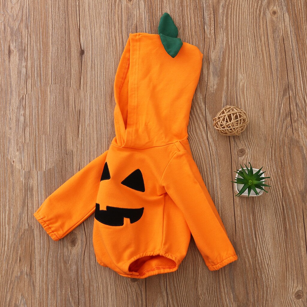 0-12M Neugeborenen Baby Jungen Mädchen Langarm Halloween Kürbis Smiley drucken Mit Kapuze Spielanzug-bodysuit Kleidung roupa natal bebes