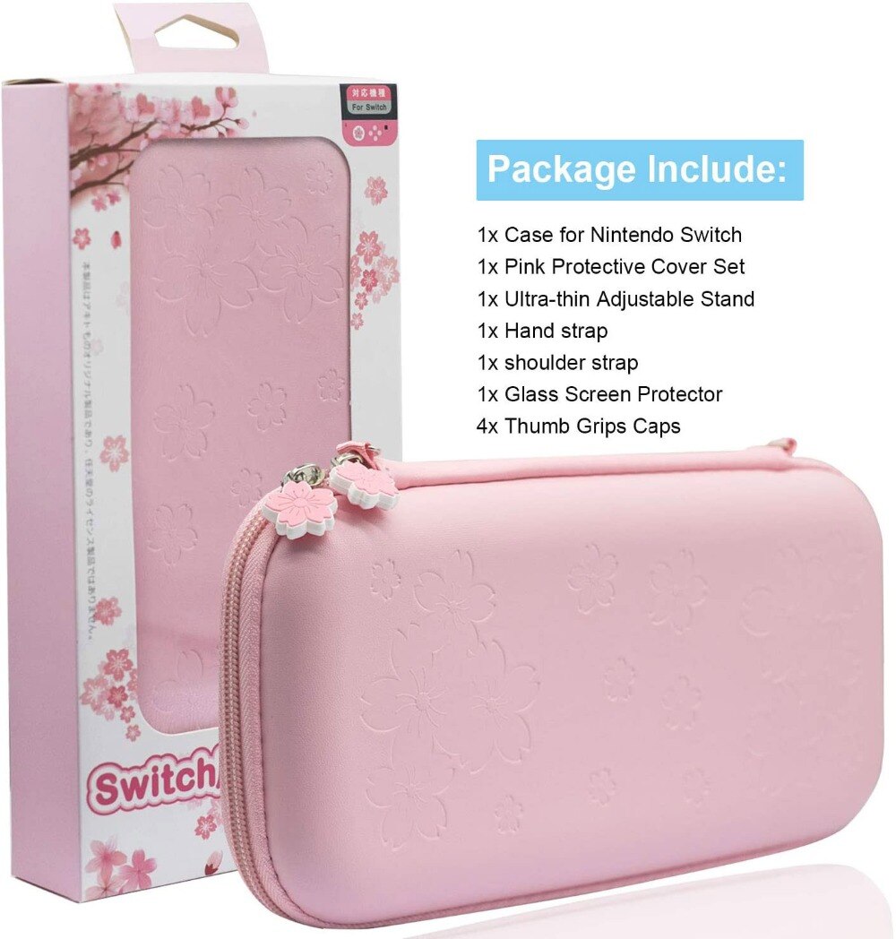 10 in 1 Pink Carry Case for Nintendo Switch Switch Case Cute Thumb Grips Desktop Stand Screen Protector Wrist & Shoulder Strap