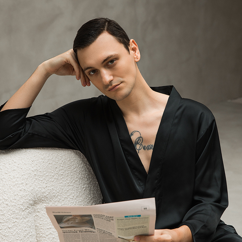 Casual homewear intieme lingerie satijn mannen bruidegom bruidsman trouwjurk 2022 zomer nachtkleding badjas jurk: XXXL / Ivoor