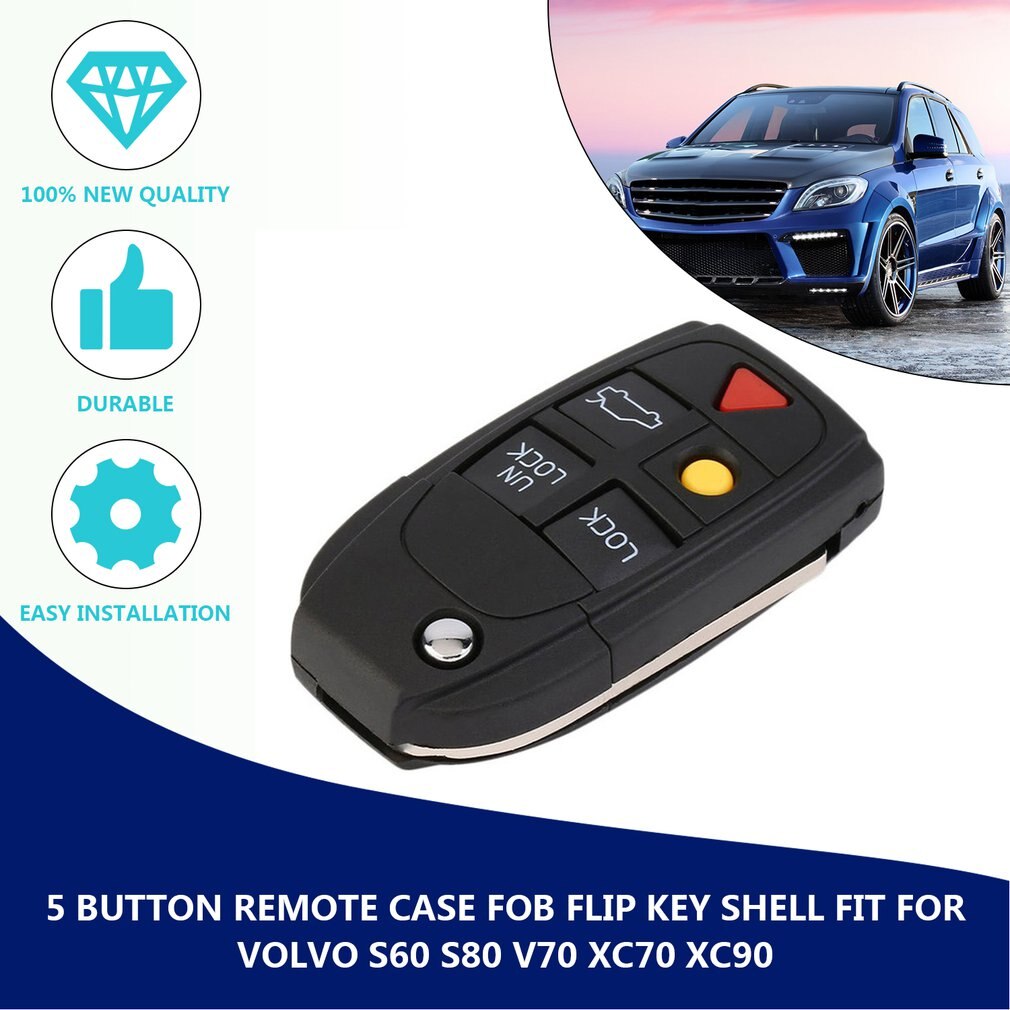 yks Replacement Shell Folding Flip Smart Keyless Entry Remote Key Case Fob 5 Button For VOLVO S80 S60 V70 XC70 XC90 ~~