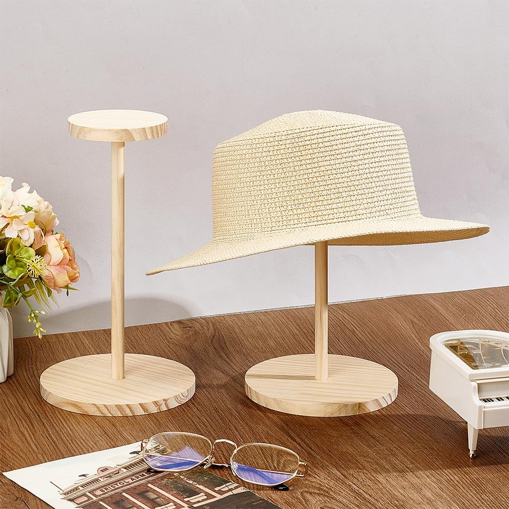 Hat Display Stand Rustikk Tre Hattestativ Holder Vintage Parykkholder Smykker Display Riser Hjelm Organisator Oppbevaring for Hjemmet