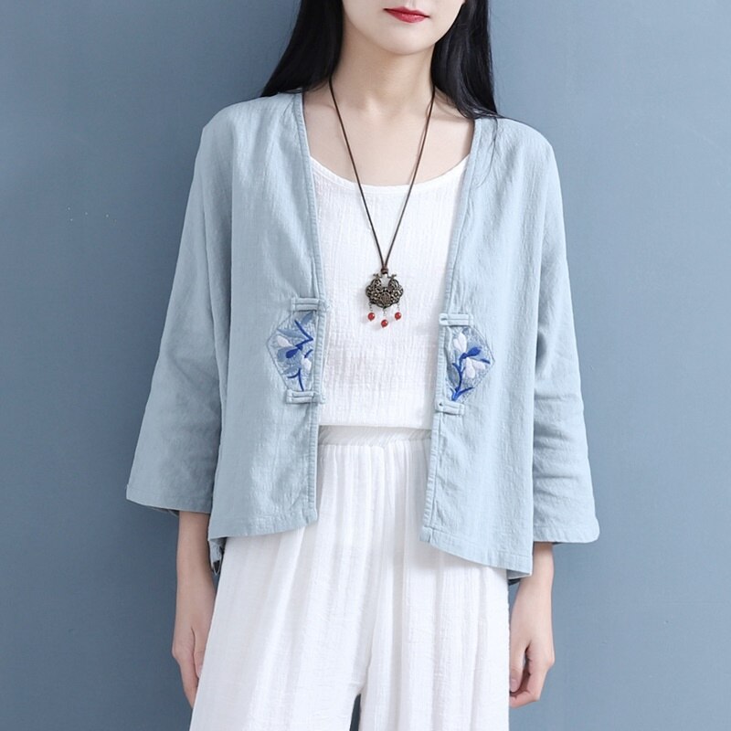 Estilo chino ropa blusa de las mujeres amarillo chino camisa Qipao de algodón superior en línea tienda china mujer asiática de la ropa 10065