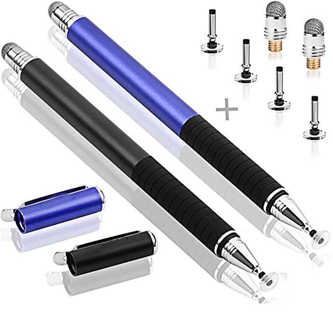 Universal fiber stylus 2 in 1 disk stylus pen mesh fiber tip serie præcision touch screen penne til alle kapacitive berøringsskærme: 1 sort 1 blå