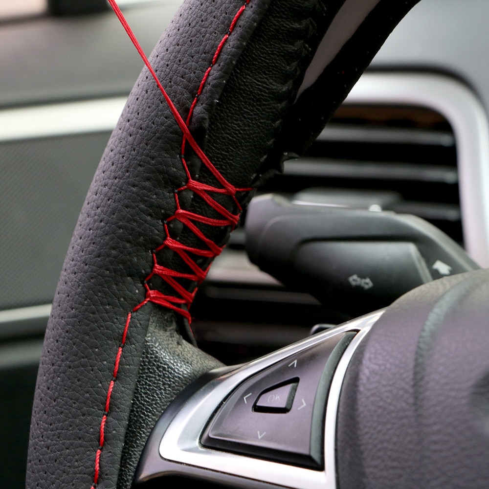Fundas de cuero para volante DIY para Hyundai Solaris Accent I30 IX35 tufson Elantra Santa Fe Getz I20 Sonata 8
