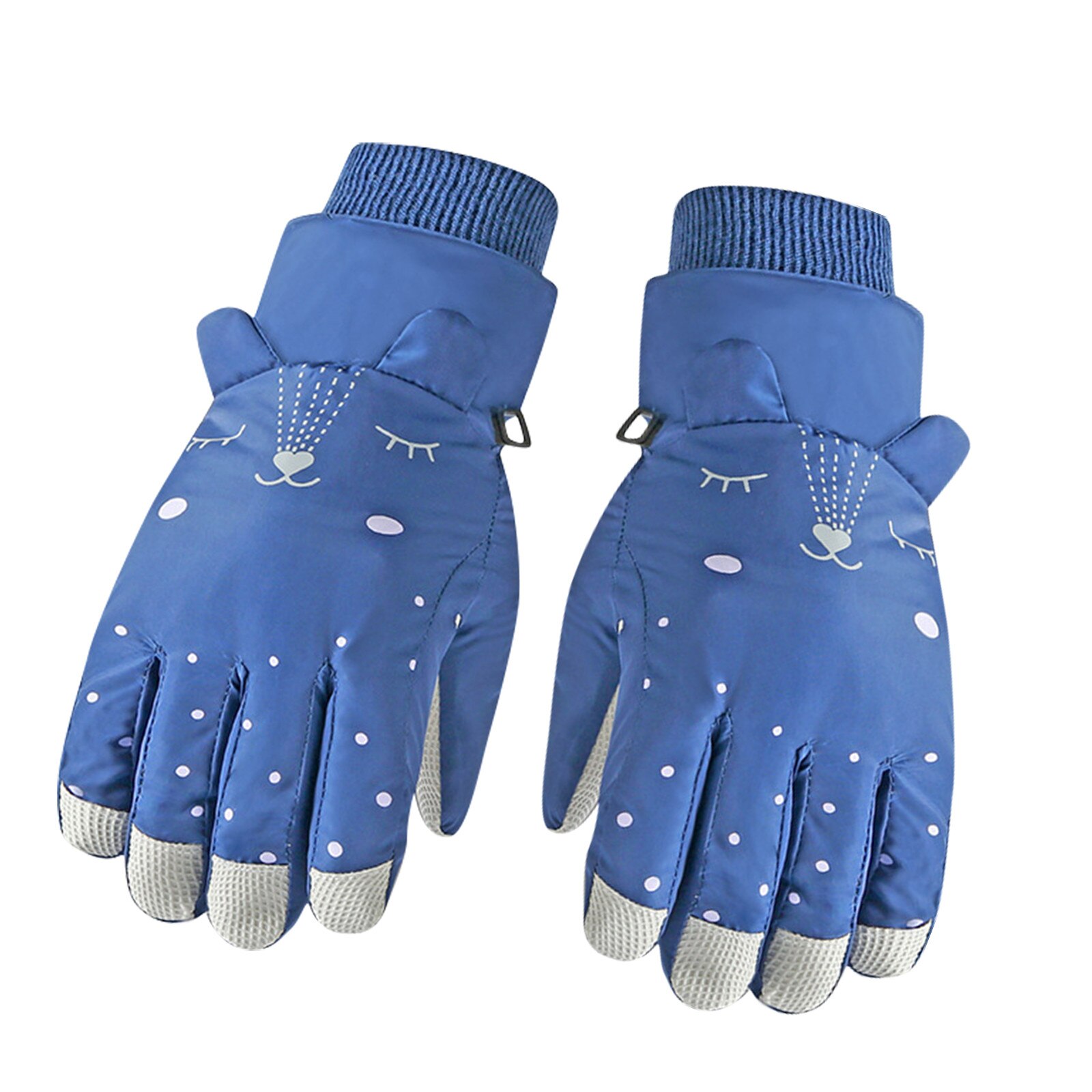 Children Ski Gloves Winter Warm Gloves Boys Girls Waterproof Windproof Non-slip Snow Mittens Snowboard Extended Wrist Gloves: Blue