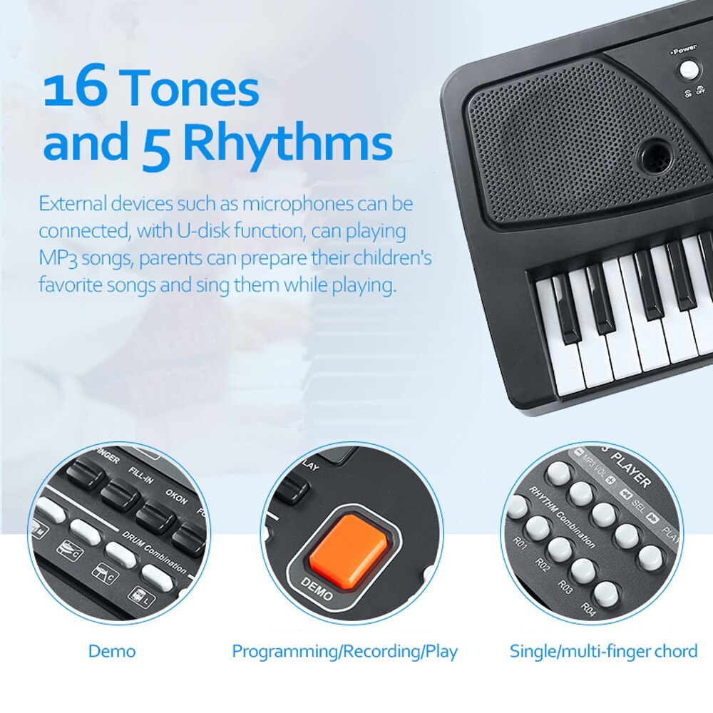 61 Keys Digital Music Electronic Keyboard Piano Multifunctional Electric Piano for Student with Microphone Musical Instrument