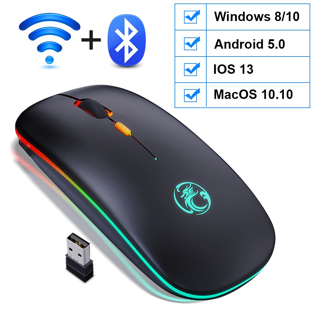 Draadloze Muis Bluetooth Muis Draadloze Computer Muis Rgb Oplaadbare Ergonomische Led Backlit Mause Stille Muizen Voor Laptop Pc: Bluetooth Black A