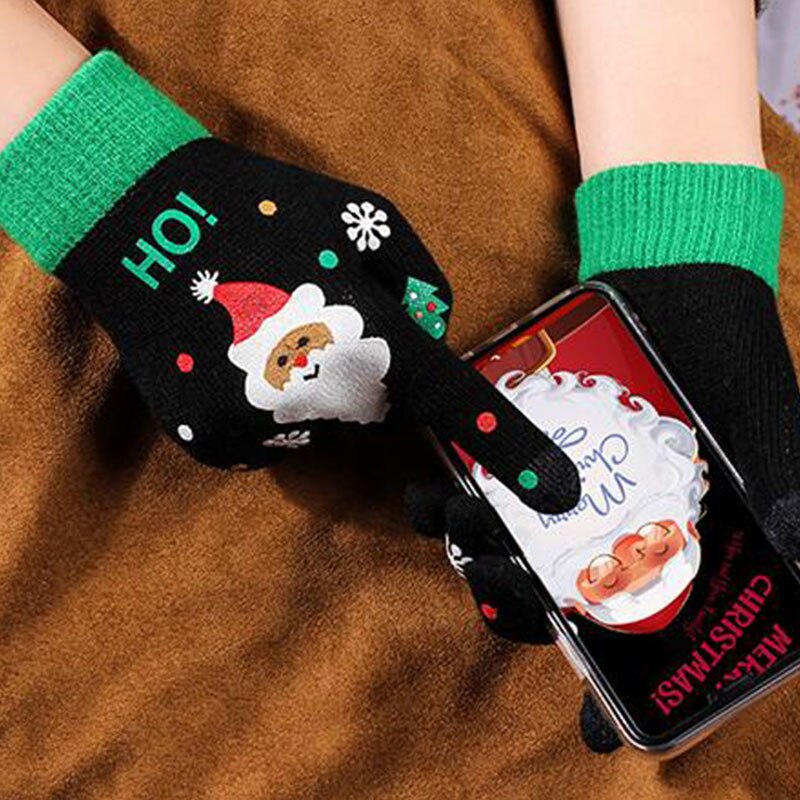 Guantes con estampado de Papá Noel para hombre y mujer, guantes de lana con estampado de dibujos animados, para estudiantes al aire libre, 1 par