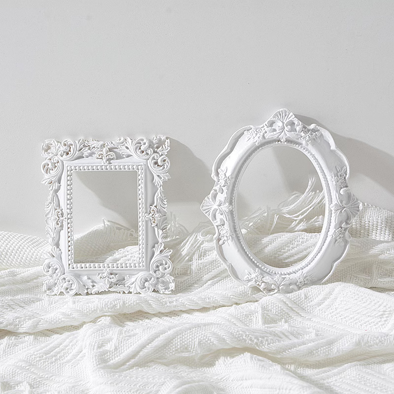 Cornice per foto bianca in resina retrò per accessori fotografici Puntelli per riprese Gioielli fai da te Decorazione murale fotografica Cornici per foto