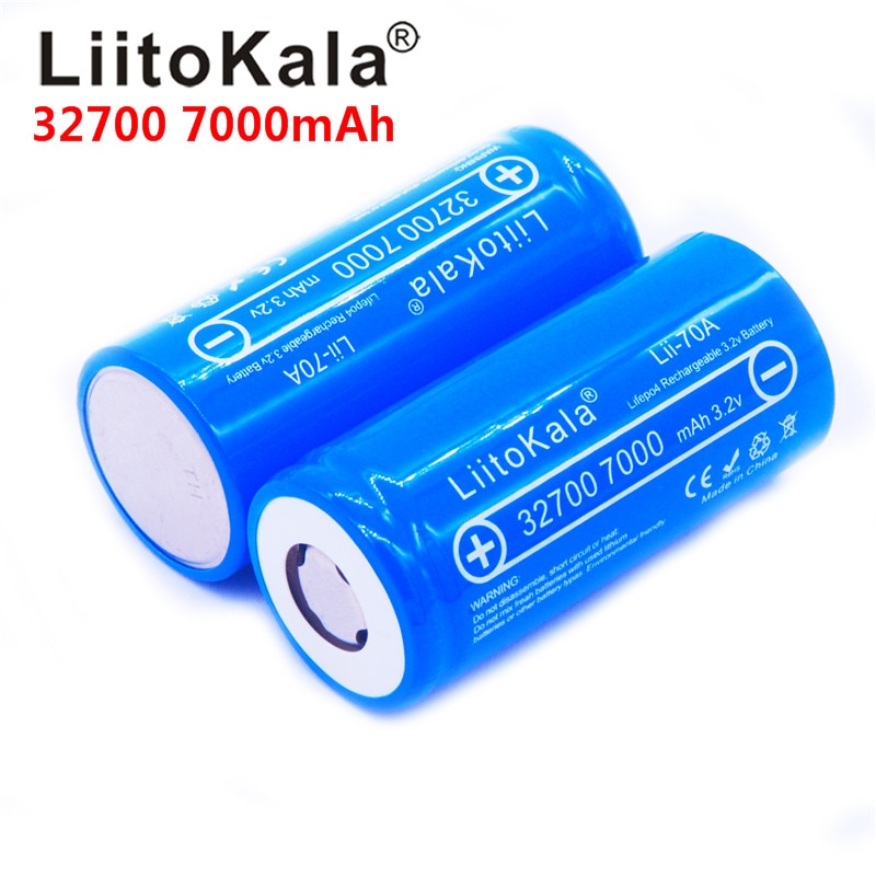 LiitoKala 32700 celdas lifepo4 7000 mah 3,2 V, batería recargable con parte superior plana LiFePO4 para linterna 32700 batería 6500 6 uds.