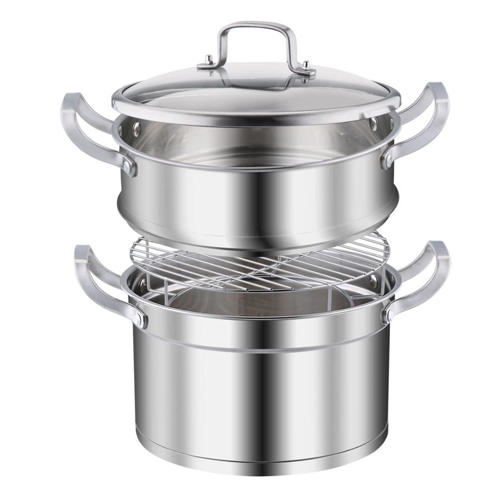 3 Piece Premium Heavy Duty Stainless Steel Steamer Pot Set Includes 3 Quart Cooking Pot, 2 Quart Steamer Insert and Vented Glass