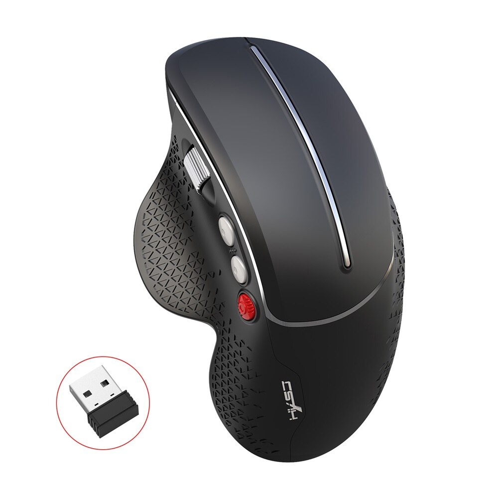 Kuwfi sem fio mouse 2019 novo vertical gaming mouse 6 botões 800 -- 2400dpi ergonômico vertical mouse roda lateral para pc/portátil: Black