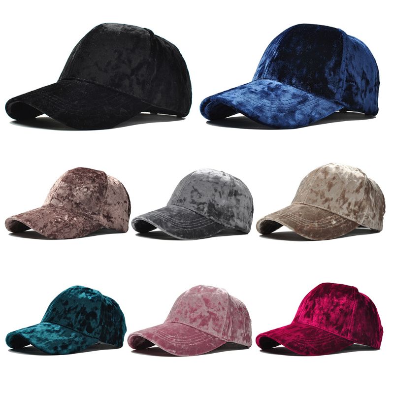 Women Men Winter Faux Velvet Baseball Cap Shiny Solid Color Hip Hop Snapback Hat 28GD