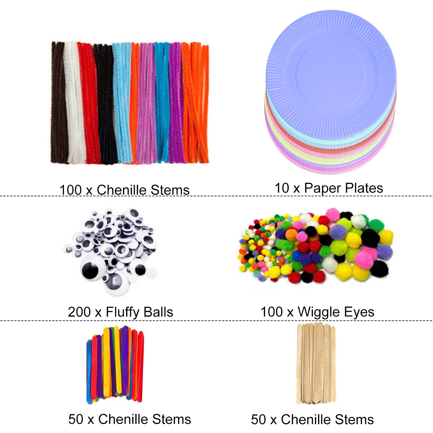 510 PCS Complete Kids DIY Craft Including Chenille Stems Wiggle Eyes Fluffy Balls Paper Plates Wooden Sticks for School Projects