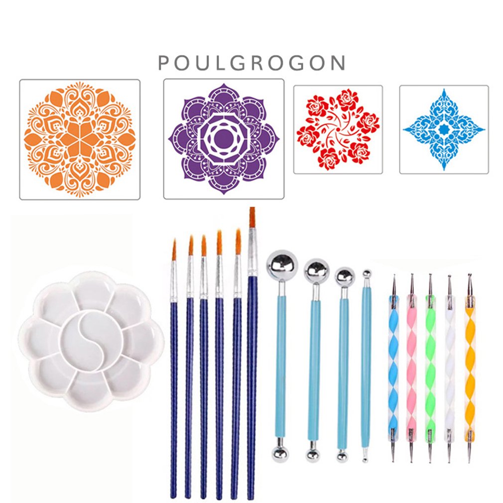 20 st/set kombination mandala dotting verktyg kit stenmålad lera diy målning mall verktygssats