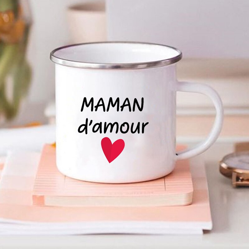 Tasses à café imprimées à fleurs françaises pour Maman, tasse créative pour boissons, eau et lait, en émail, poignée de maison, articles pour boissons, meilleurs pour mères