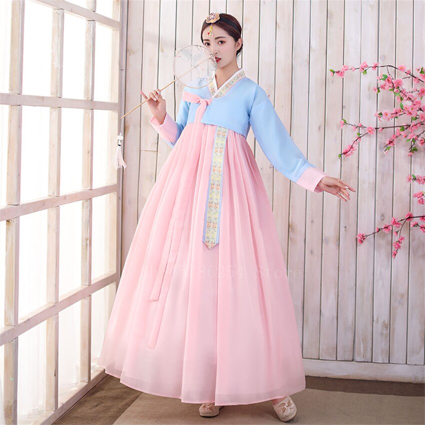 Retro nainen korealainen perinteinen hanbok -mekko prinsessajuhla -hääpuku muinaisen vähemmistön kansantanssivaiheen puku: Väri 2 / L