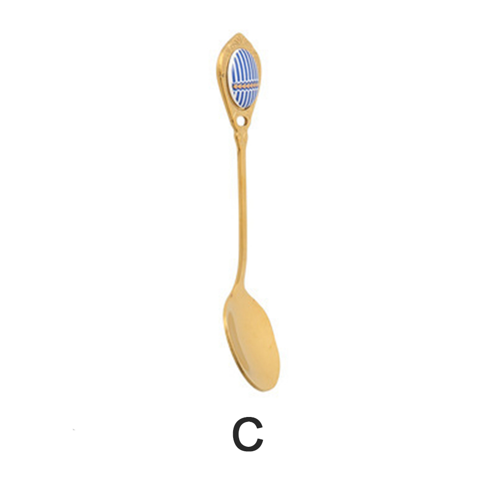 Stainless Steel Spoons Ceramic Handle Tea Coffee Scoop Vintage Gold Plating Dessert Spoon High Grade Cake Scoop Tool: C