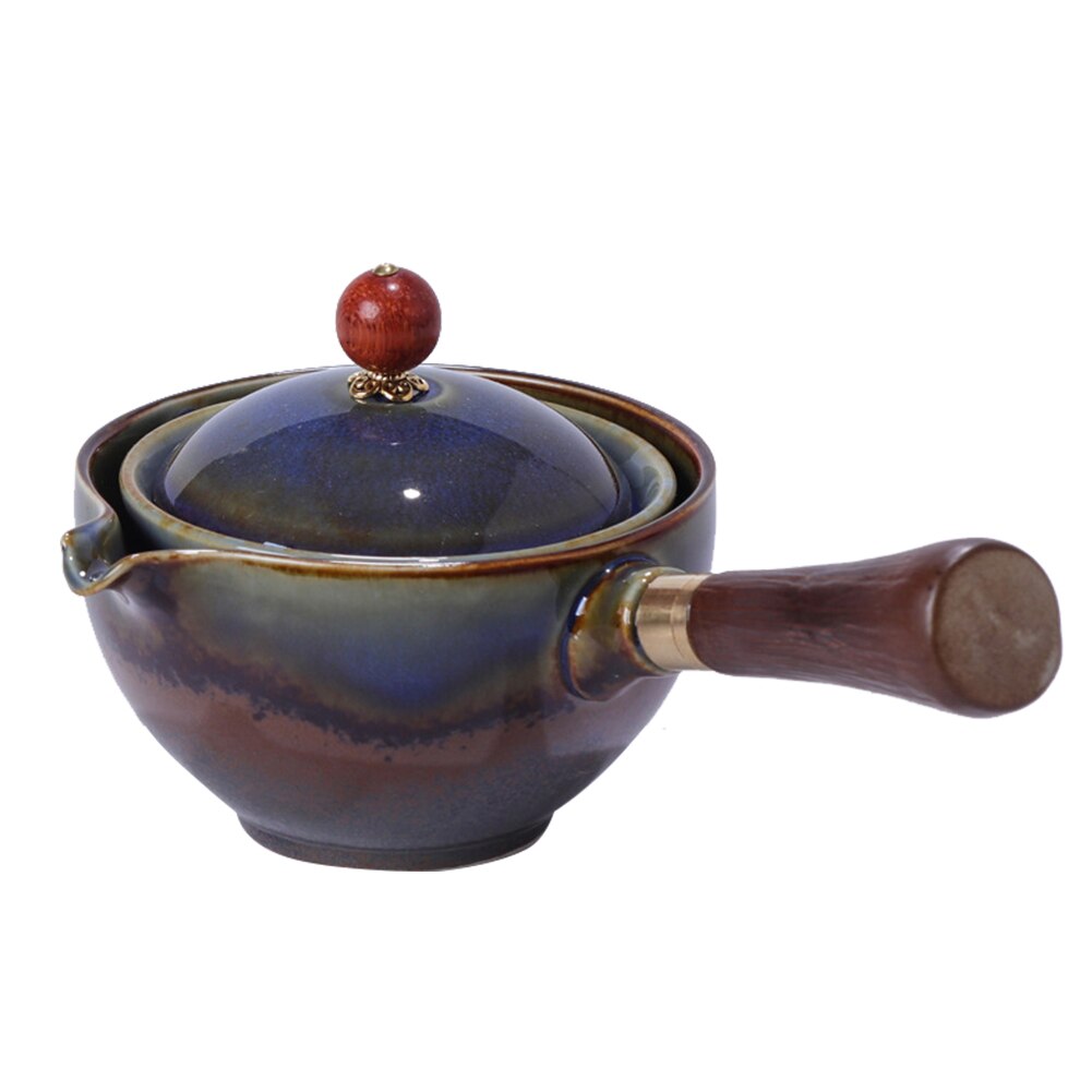 Portable Chinese Gongfu Kung Fu Tea Set 360 Rotating Teapot Ceramic Tea Maker Infuser Semi-Automatic Teaware Wooden Handle Pot: G