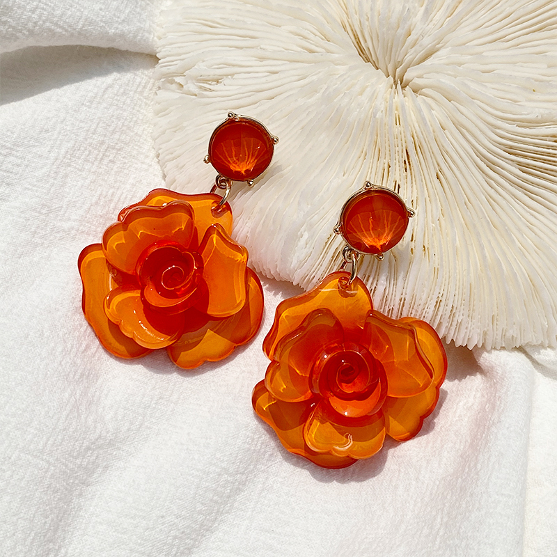 Vintage coréen acrylique Rose fleur boucles d'oreilles pour femmes acétate résine longues boucles d'oreilles pour filles bijoux Brincos: orange