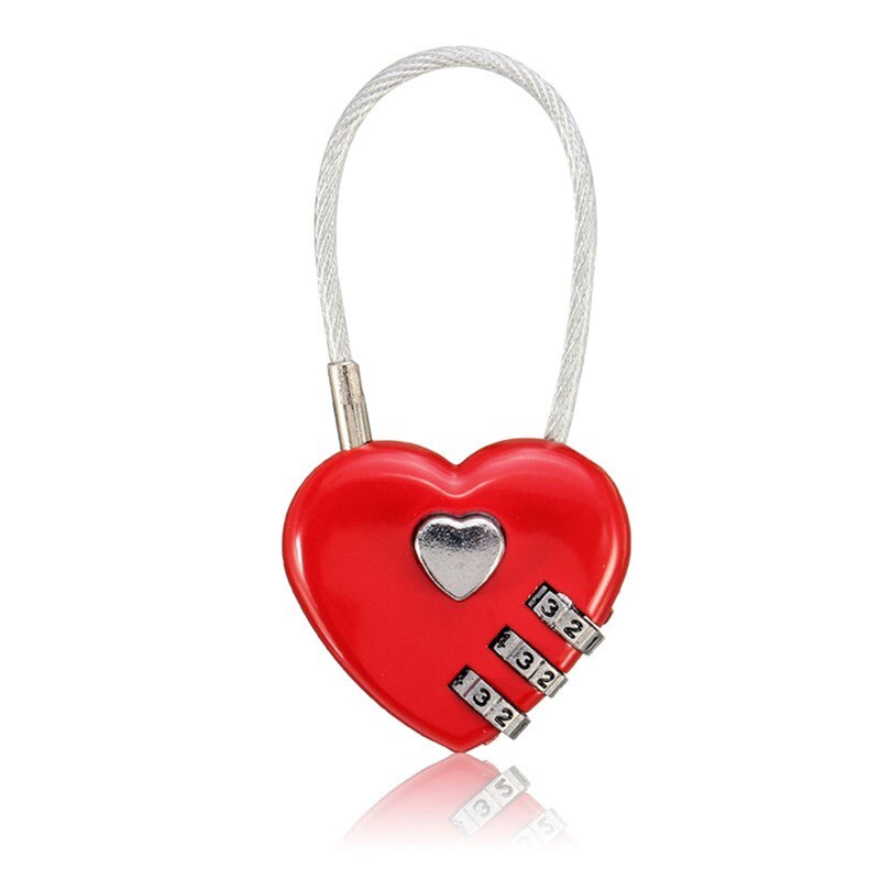 Liefde Sluizen Staaldraad Lock Reistassen Drie Bit Digitale Slot Resettable Combinatie Hangslot Heart Valentijn Cadeau
