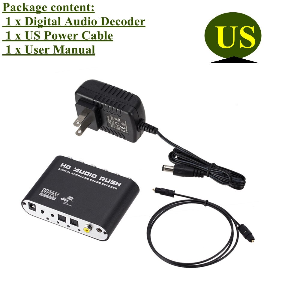 WVVMVV5.1 CH audio decoder SPDIF Coaxial to RCA DTS AC3 Optical digital Amplifier Analog Converte amplifier HD Audio Rush: US plug