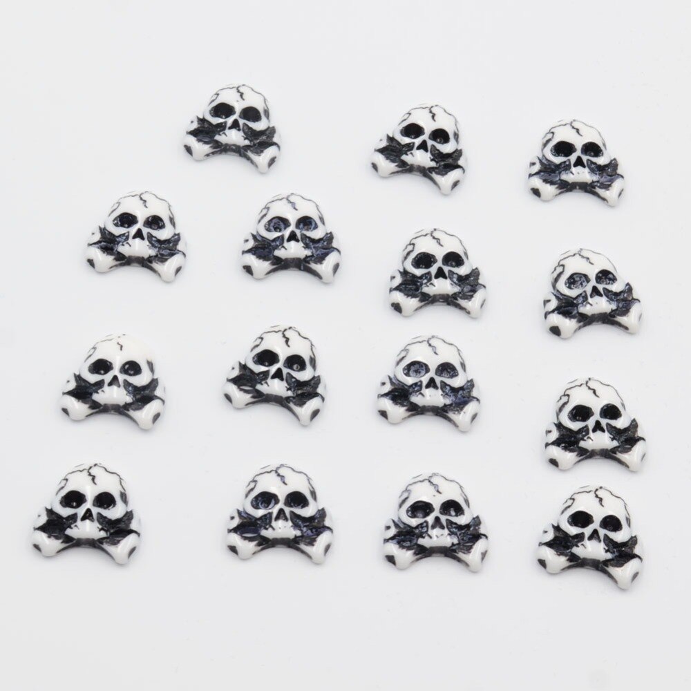 BOLIAO 20Pcs 15*16mm White &amp; Black Skull Resin Flat terug Plakboek Kleding/Tassen/Hoeden decoratie Craft DIY R507