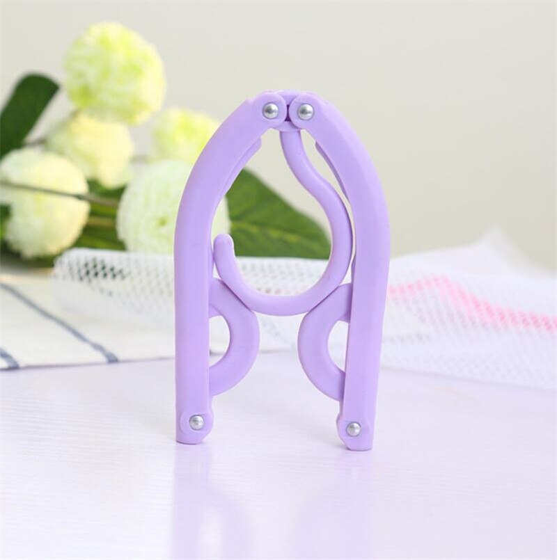 5Pcs Portable Travel Cloth Hanger Plastic Foldable Rack Drying Clothespin Trouser Coat Towel Socks Storage Closet Organizer: violet