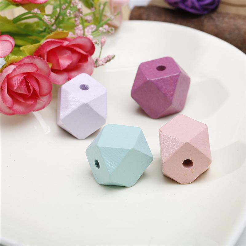 Cuentas geométricas en madera para manualidades, 30 Uds., poliedro geométrico octagonal Natural pintado, cuentas facetadas de madera, accesorios DIY de 15mm