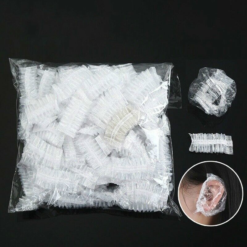 100 st tjocknat engångsplast vattentätt öronskydd lock lock salong frisörfärg skärm öronskydd duschverktyg