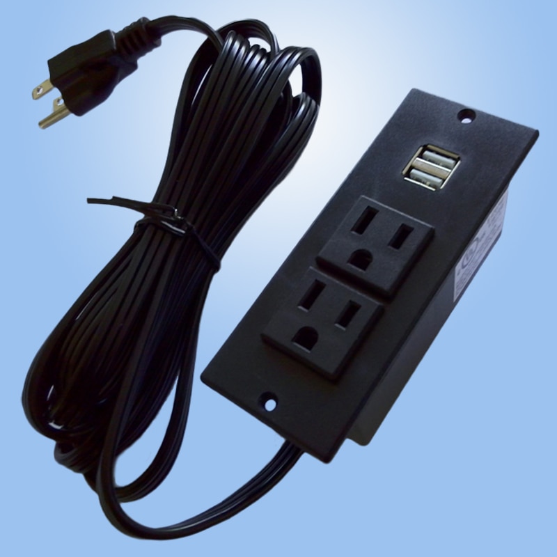 Recessed Desktop Power Grommet Data Hub Outlets, 2-Socket Dual USB Port&10 FT Power Cord (2 outlets Dual USB)