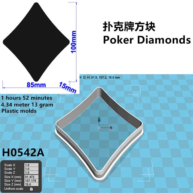 Cartoon Playing Card King,Spades Hearts Clubs Diamonds,Plastic Mold,Cake Fondant Tools,Cookie Sushi and Fruits Cutters: Blue