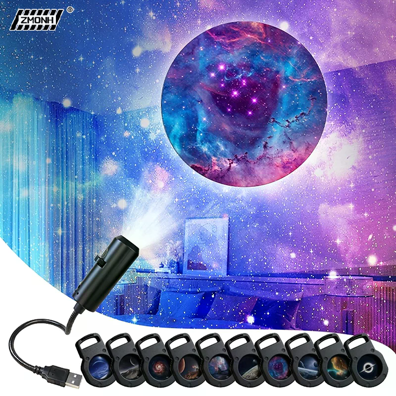 [H]LED Galaxy Projection Light 1 Light+10 Pictures Change, LED Galaxy Projector, Starry Sky Lighting Night Light