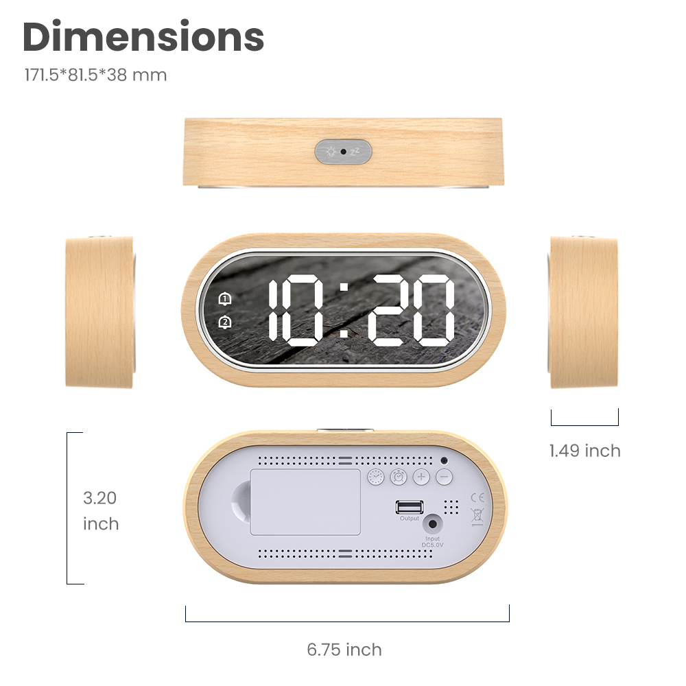 Digitale Klok Alarm Snooze Tafel Thermometer Elektronische Usb Charger Led Spiegel Houten Horloge Woonkamer Bureau Klokken Aaa Aangedreven