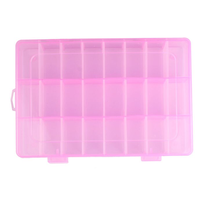 Boîte de rangement en plastique 24 compartiments réglables, boîtier de bijoux, boucles d'oreilles, fentes en plastique transparent, beaux bijoux, Nail Art strass: Pink 