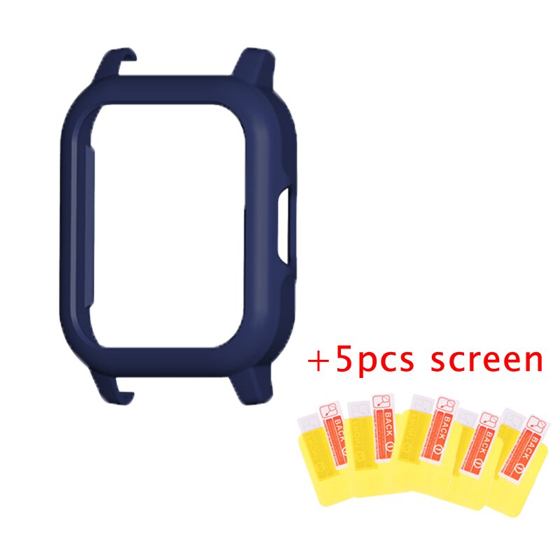 Protector Frame Case Voor Haylou LS02 Smart Horloge Pc Plastic Cover Shell Hard Frame Voor Xiaomi Haylou Ls02 Screen Protector film: midnight blue