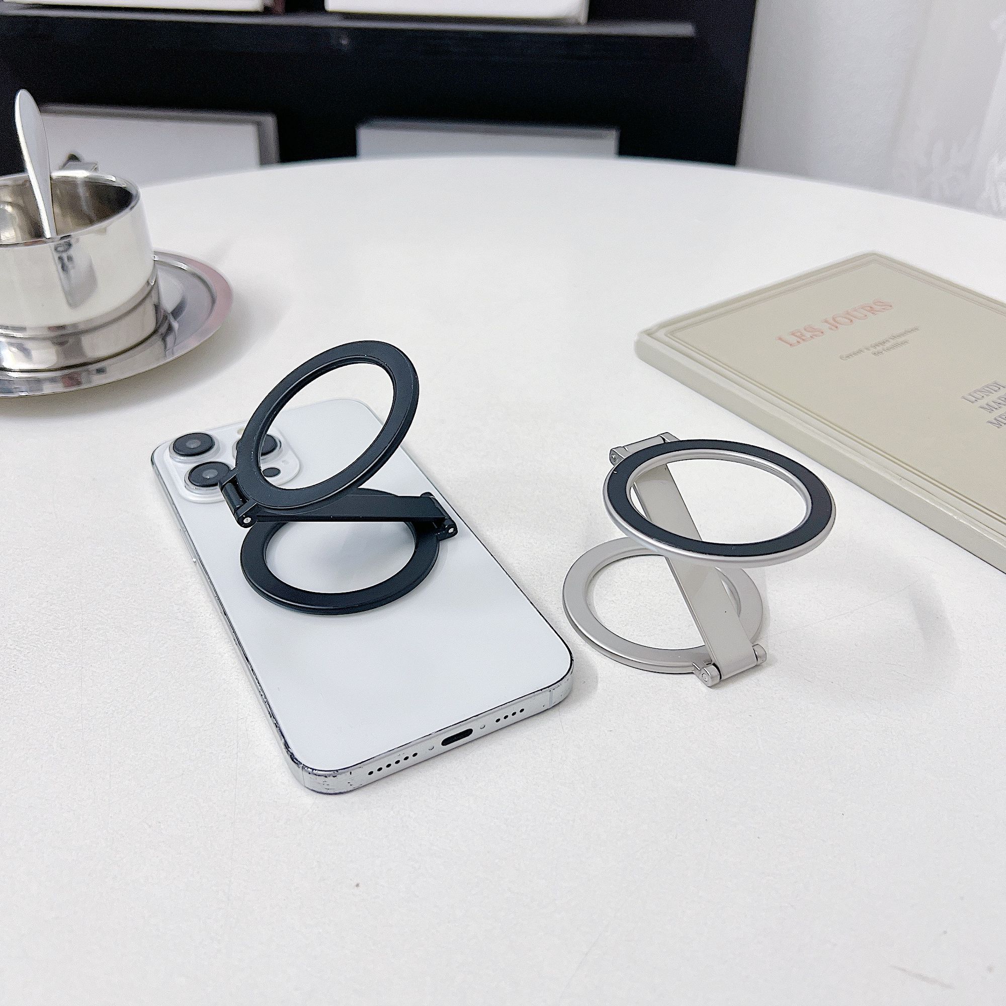Double-sided Strong Magnetic Magsafe Phone Holder Stand for iPhone 15 14 13 12 360 Rotating Desktop Folding Phone Holder