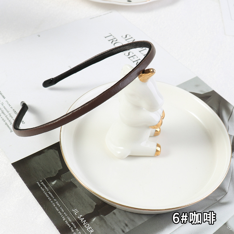 Neue Frauen Jahrgang Pu Leder schlicht Dünne Haarbänder Einfache Handgemachte Solide Headwraps Waschen Stirnbänder Elegante Haar Band: Rosa