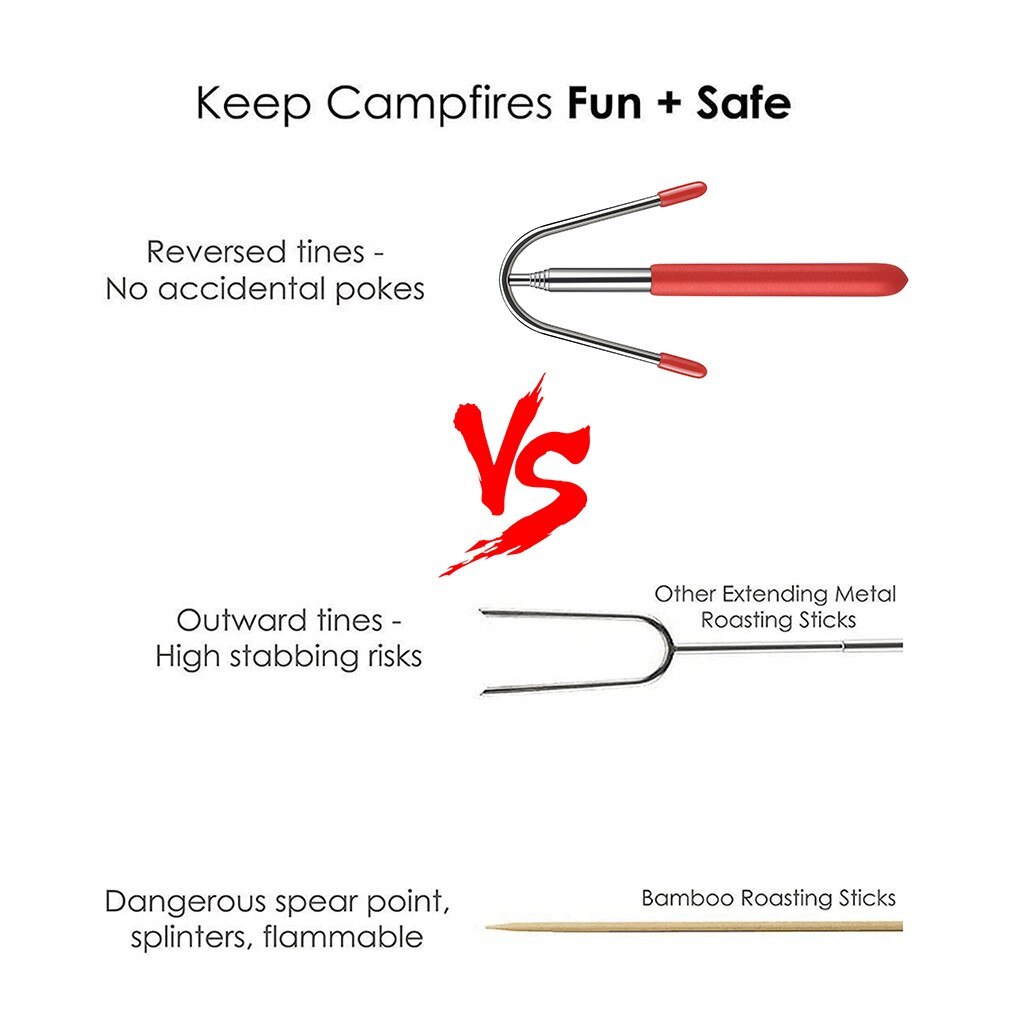 Durable Roasting Fork Stick Stainless Steel Wooden Handle Telescoping Skewer Grilling Tools For Home Kitchen Backyard BBQ