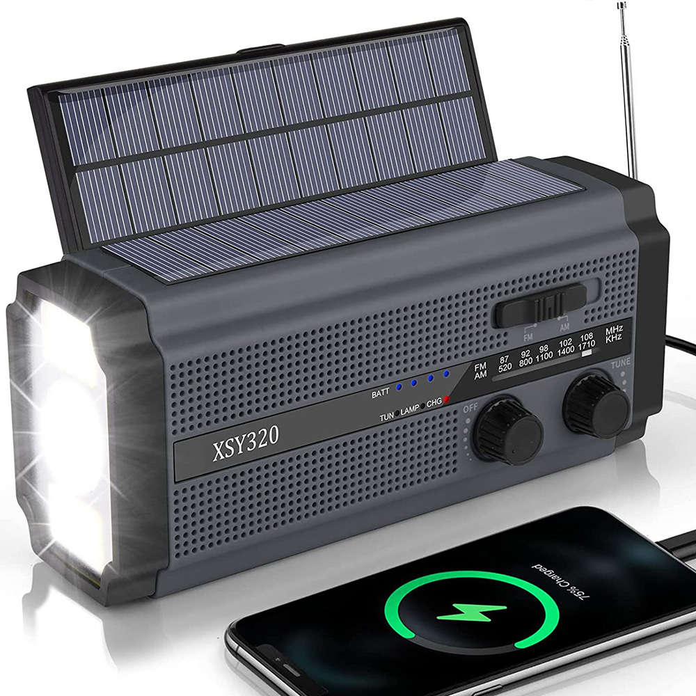 5000 mah nødradio er/fm/noaa værradio solcelledrevet håndsveiv usb oppladbar bærbar radio lommelykt sos powerbank: Grønn