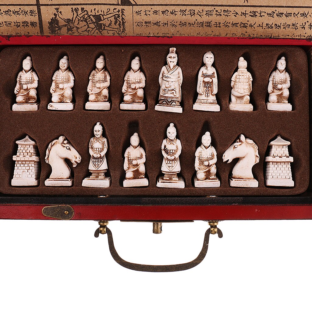 32x Resin Chinese Chess Board with Wood Table Antique Collectibles