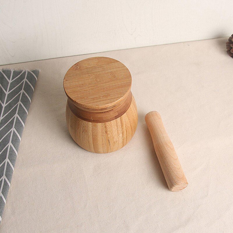Pestle slibeskål sæt bambus mørtel og hvidløg pot krydderi peber møller værktøj køkkenredskaber husholdnings køkken værktøj