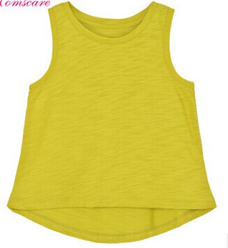 y460 summer children baby cotton breathable vest boys and girls bamboo cotton candy pure color bottoming shirt: Yellow