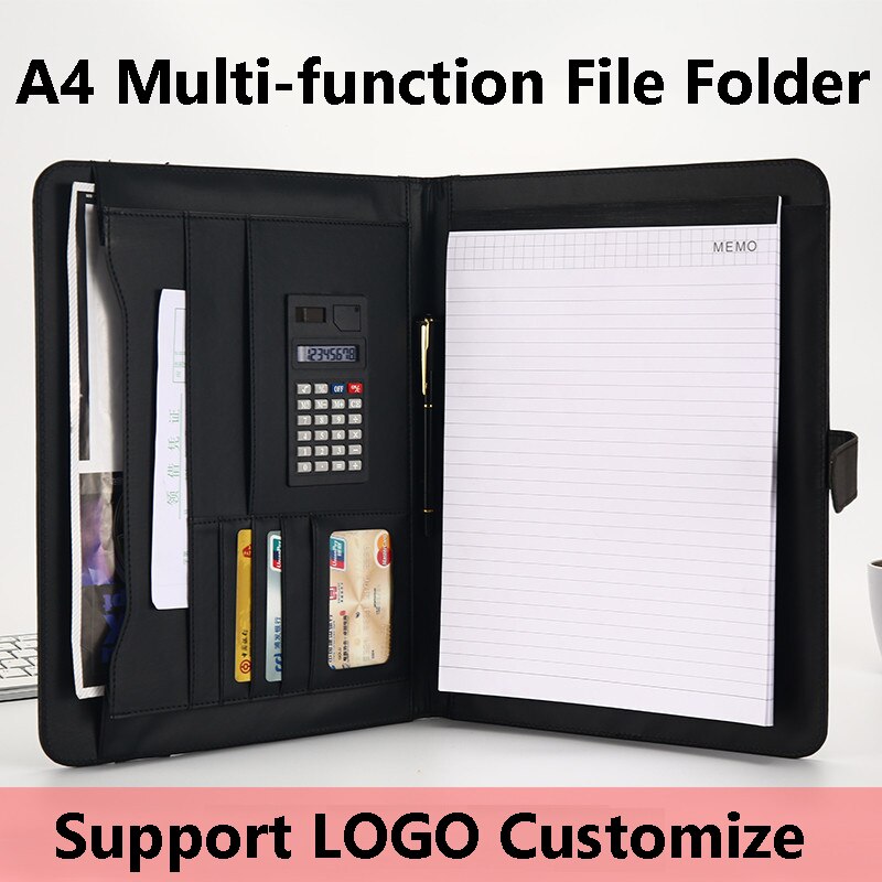 A4 Portable File Folder With Calculator Multifunction For Document Organizer Manager Business PU Leather Briefcase Padfolio Bag