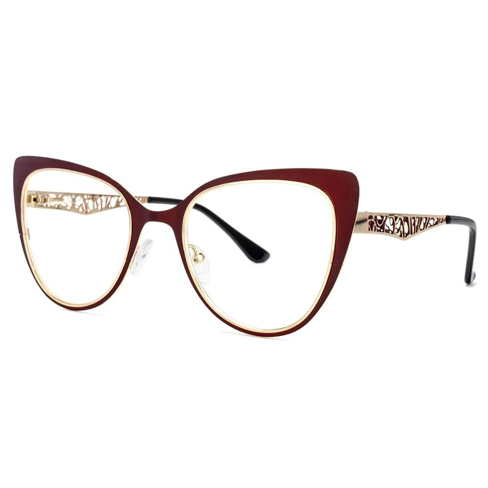 Zeelool Stylish Metal Cat Eye Glasses for Women Eileen ZWM012934: Dark Red