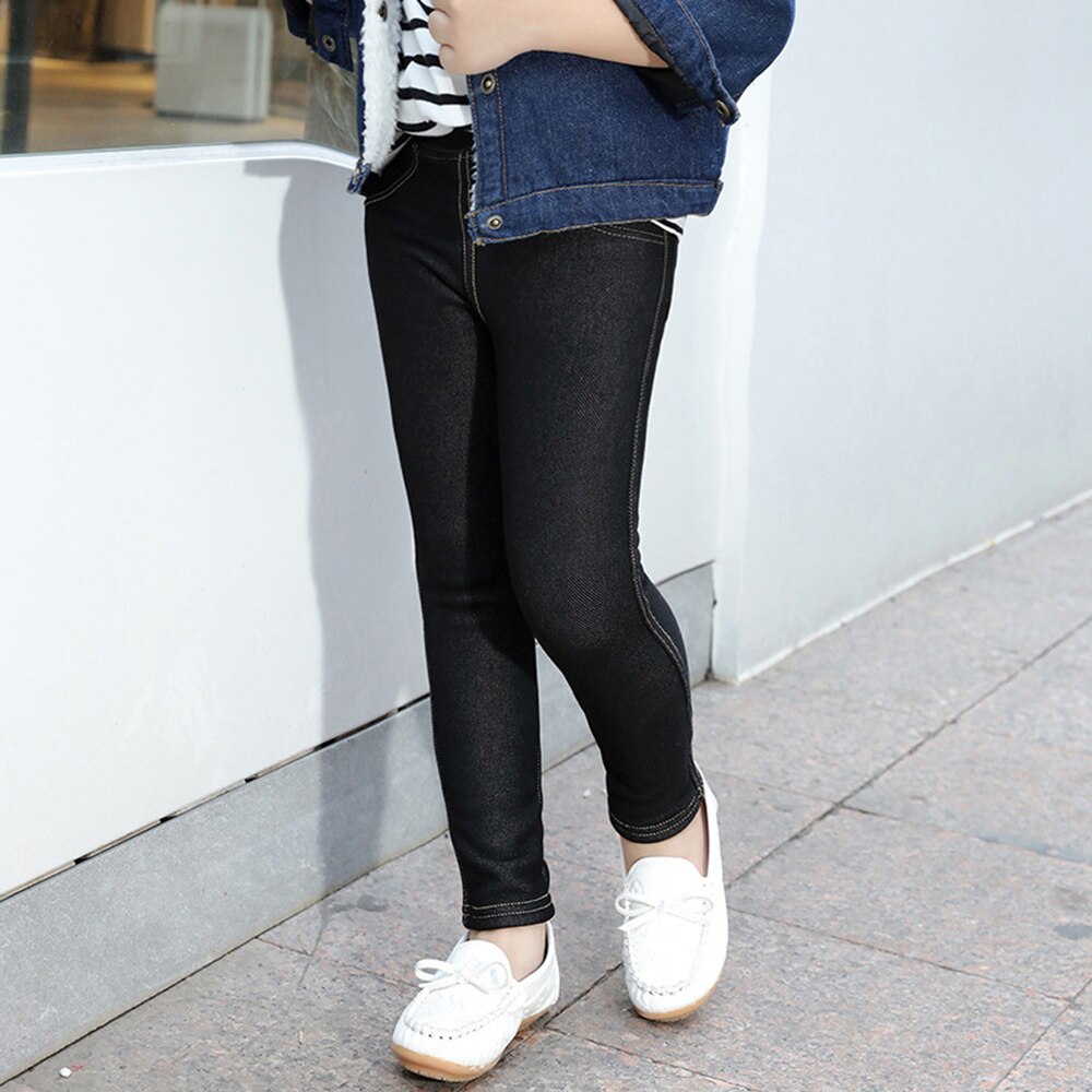 CYSINCOS Kids Girl Jeans Pants Winter Thick Plus Velvet Warm Long Trousers Baby Girl Leggings Stretch Jeans Children Denim Pants