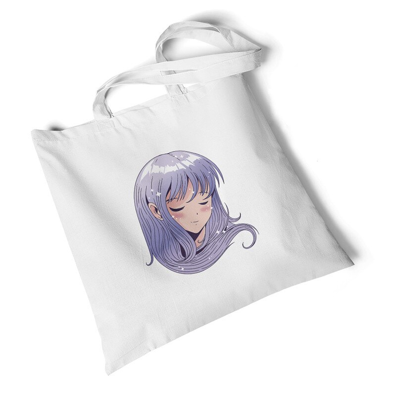 Karakter anime pige print kvinder lærred taske stor opbevaring rejsetaske håndtaske foldbar opbevaring indkøbstaske skuldertaske: Anime pige hoved
