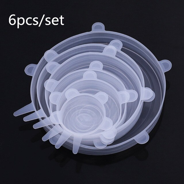 6Pcs Silicone Cover Stretch Lids Reusable Airtight Food Wrap Covers Keeping Fresh Seal Bowl Stretchy Wrap Cover Kitchen Cookware: White 1Set